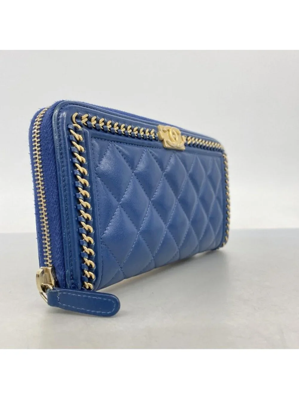 Chanel Wallet Boy Lambskin Navy Champagne Gold